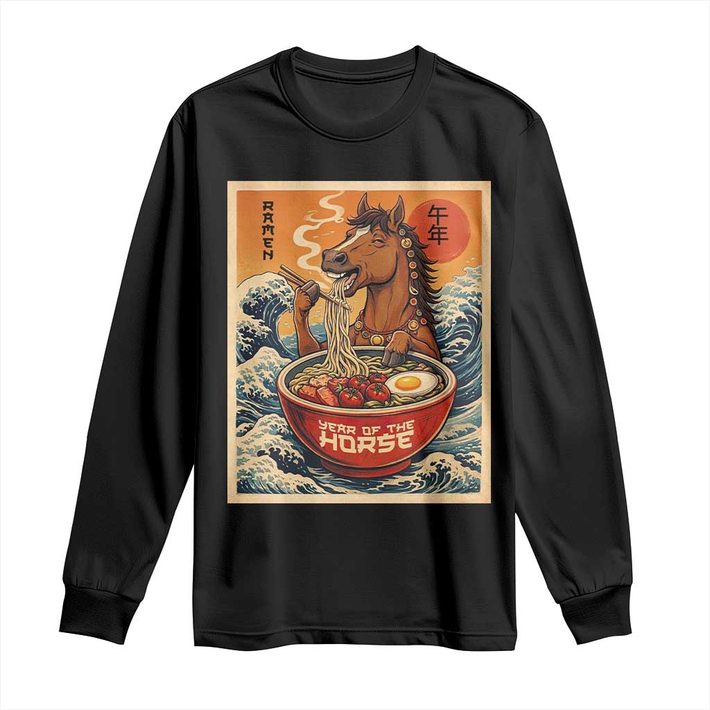Zodiac Lunar New Year Of The Horse 2026 Long Sleeve Shirt Ramen Lovers TS10 Black Print Your Wear