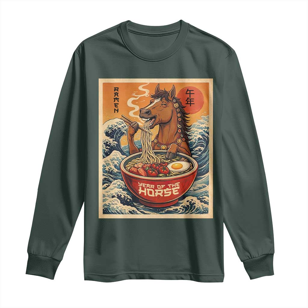 Zodiac Lunar New Year Of The Horse 2026 Long Sleeve Shirt Ramen Lovers TS10 Dark Forest Green Print Your Wear