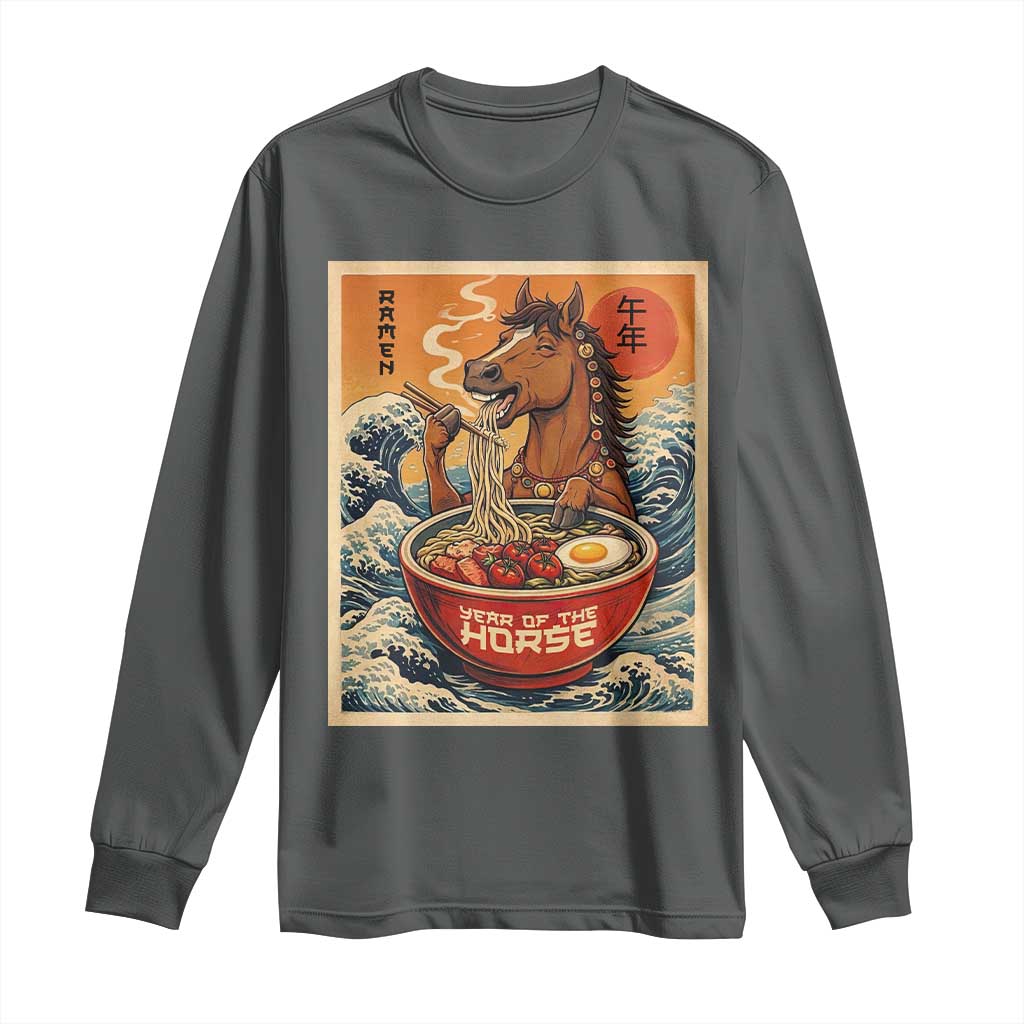 Zodiac Lunar New Year Of The Horse 2026 Long Sleeve Shirt Ramen Lovers TS10 Dark Heather Print Your Wear