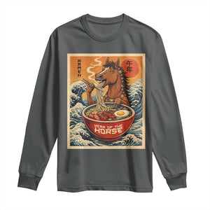Zodiac Lunar New Year Of The Horse 2026 Long Sleeve Shirt Ramen Lovers TS10 Dark Heather Print Your Wear