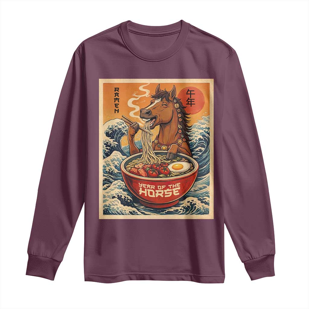 Zodiac Lunar New Year Of The Horse 2026 Long Sleeve Shirt Ramen Lovers TS10 Maroon Print Your Wear