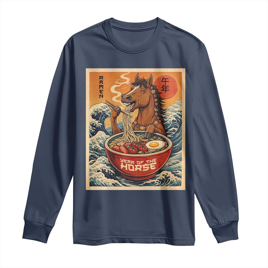 Zodiac Lunar New Year Of The Horse 2026 Long Sleeve Shirt Ramen Lovers TS10 Navy Print Your Wear