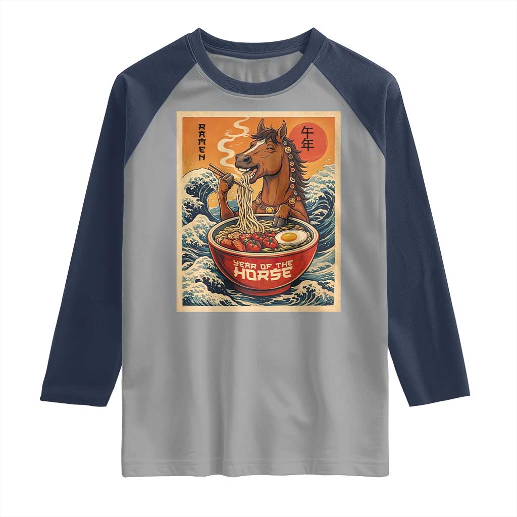Zodiac Lunar New Year Of The Horse 2026 Raglan Shirt Ramen Lovers TS10 Sport Gray Navy Print Your Wear
