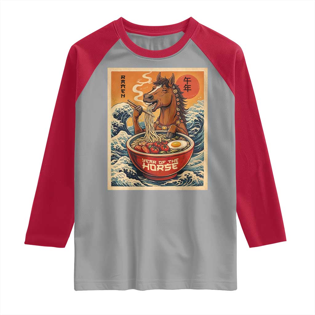 Zodiac Lunar New Year Of The Horse 2026 Raglan Shirt Ramen Lovers TS10 Sport Gray Red Print Your Wear
