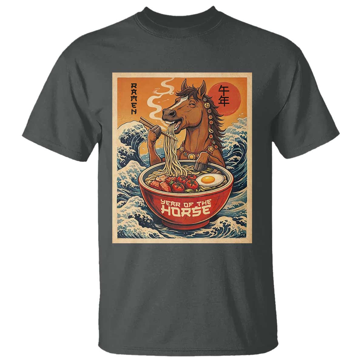 Zodiac Lunar New Year Of The Horse 2026 T Shirt Ramen Lovers TS10 Dark Heather Print Your Wear