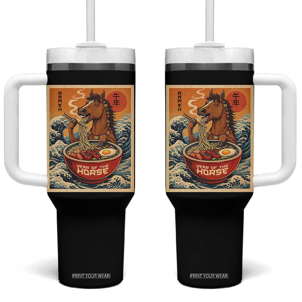 Zodiac Lunar New Year Of The Horse 2026 Tumbler With Handle Ramen Lovers TS10 One Size: 40 oz Black Print Your Wear