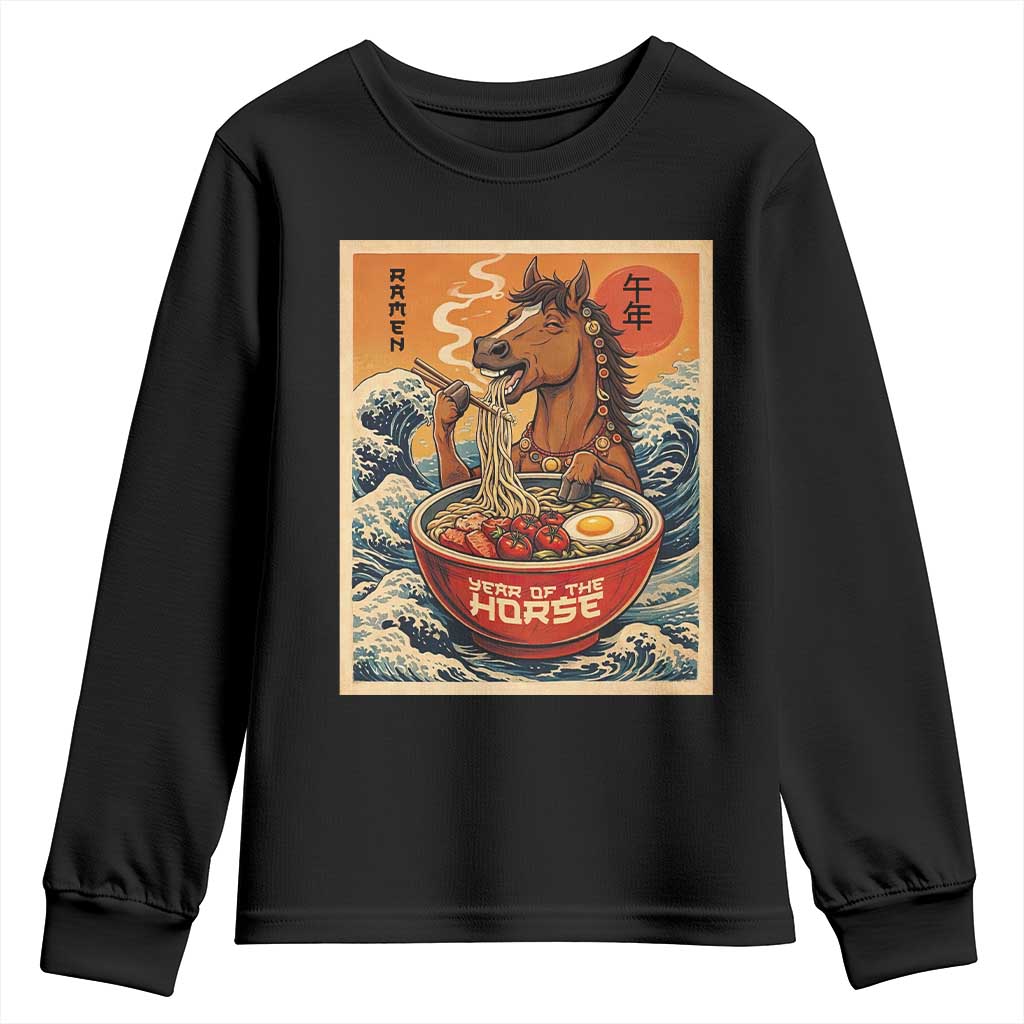 Zodiac Lunar New Year Of The Horse 2026 Youth Sweatshirt Ramen Lovers TS10 Black Print Your Wear