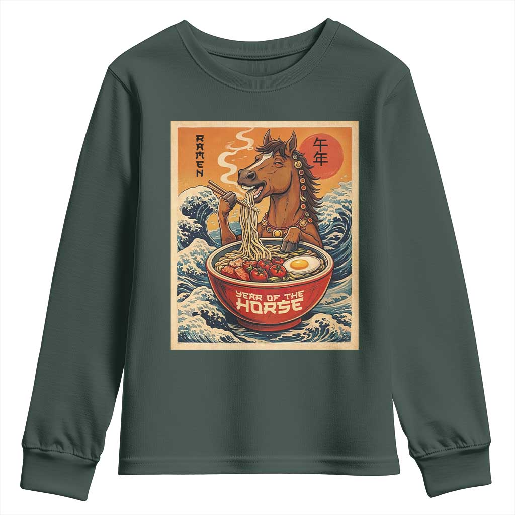 Zodiac Lunar New Year Of The Horse 2026 Youth Sweatshirt Ramen Lovers TS10 Dark Forest Green Print Your Wear
