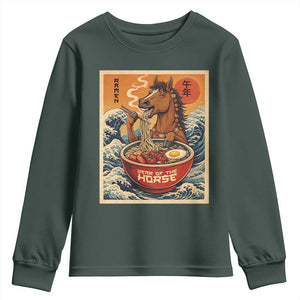 Zodiac Lunar New Year Of The Horse 2026 Youth Sweatshirt Ramen Lovers TS10 Dark Forest Green Print Your Wear