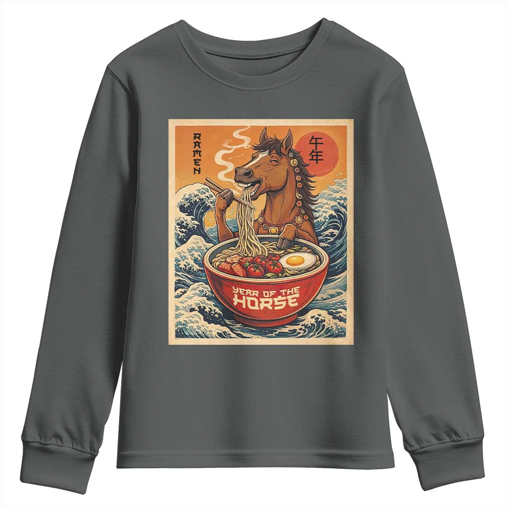 Zodiac Lunar New Year Of The Horse 2026 Youth Sweatshirt Ramen Lovers TS10 Dark Heather Print Your Wear