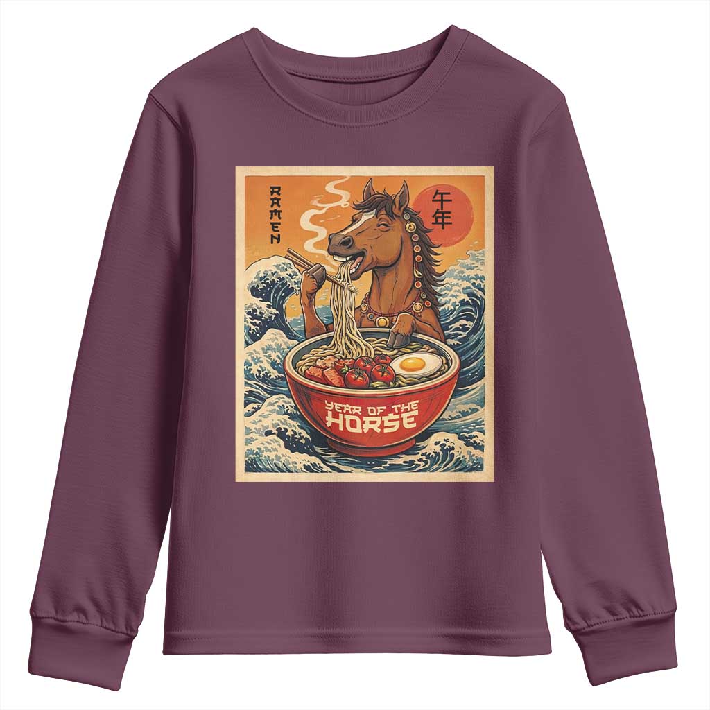 Zodiac Lunar New Year Of The Horse 2026 Youth Sweatshirt Ramen Lovers TS10 Maroon Print Your Wear
