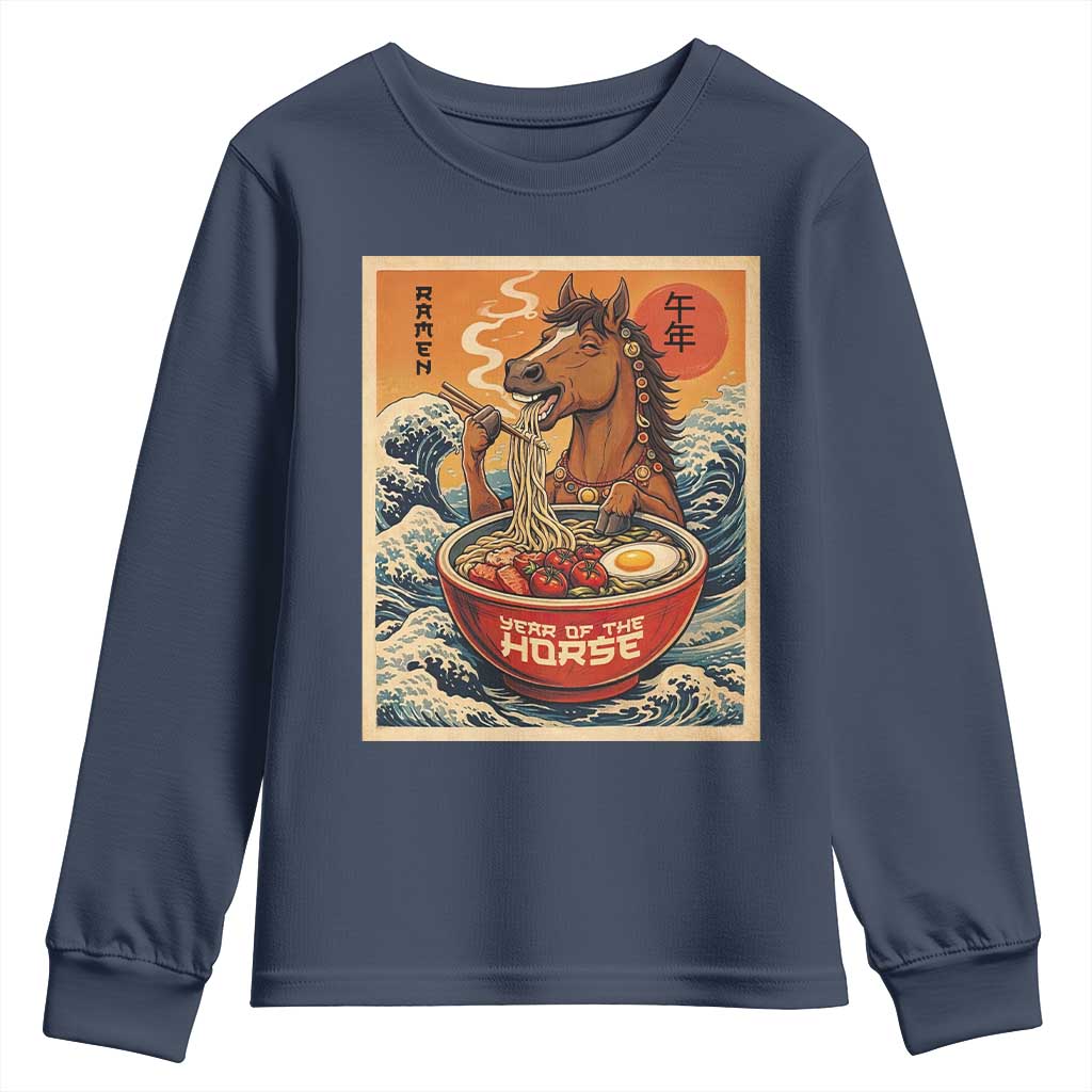 Zodiac Lunar New Year Of The Horse 2026 Youth Sweatshirt Ramen Lovers TS10 Navy Print Your Wear