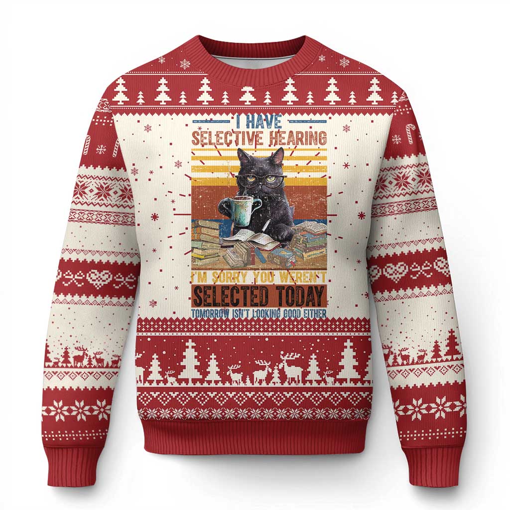 Selected Cat Humor Knit Sweatshirt Funny I Have Selective Hearing You Werent Vintage TS10 Red Print Your Wear
