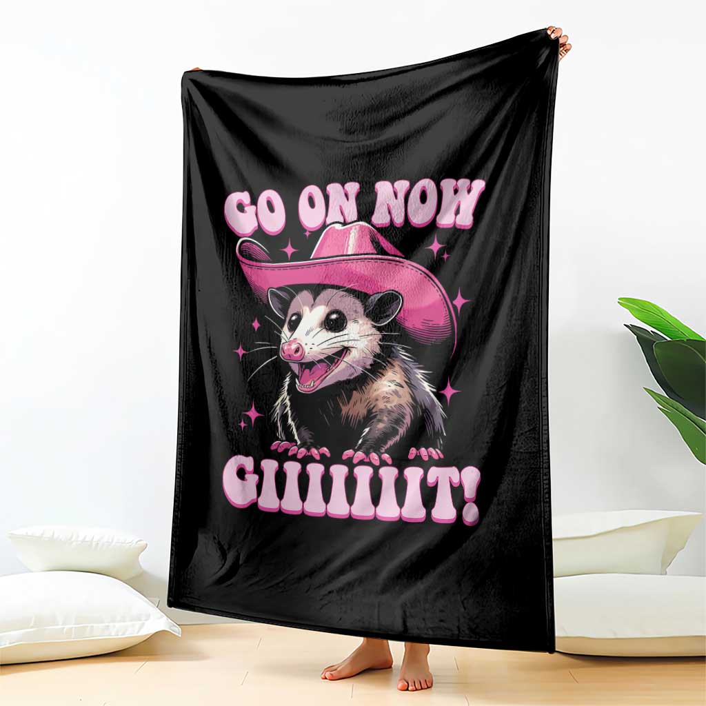 Cowboy Opossum Go On Now Git Throw Blanket Funny Possum Pink Cowgirl Hat Western Wild West TS10 Print Your Wear