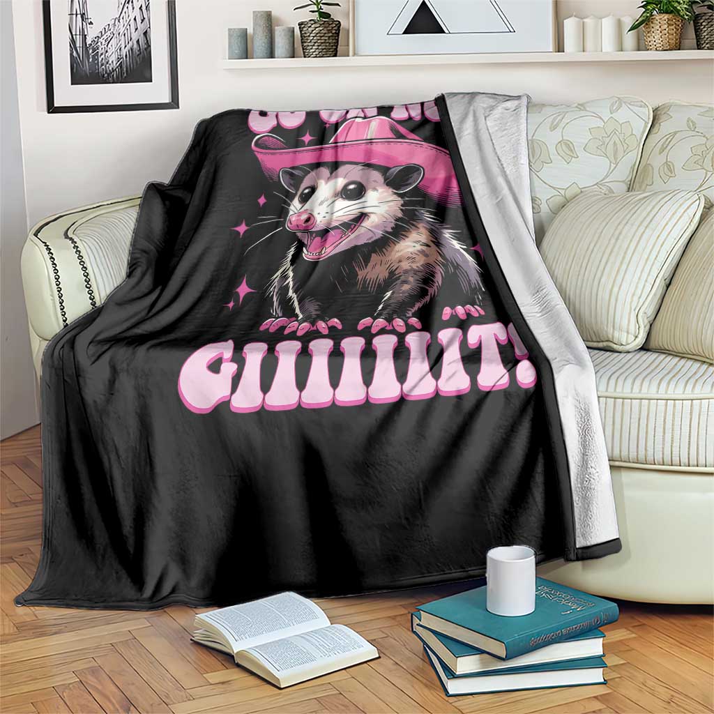 Cowboy Opossum Go On Now Git Throw Blanket Funny Possum Pink Cowgirl Hat Western Wild West TS10 Print Your Wear