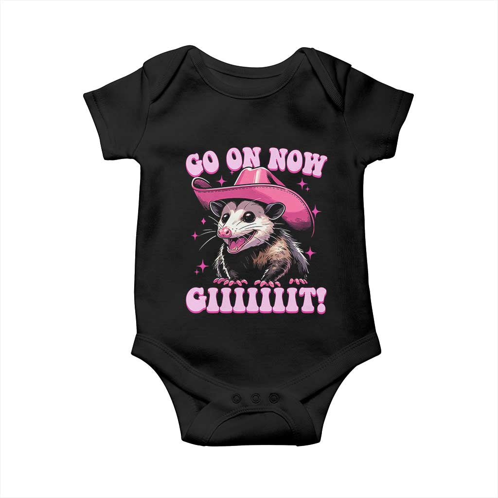 Cowboy Opossum Go On Now Git Baby Onesie Funny Possum Pink Cowgirl Hat Western Wild West TS10 Black Print Your Wear