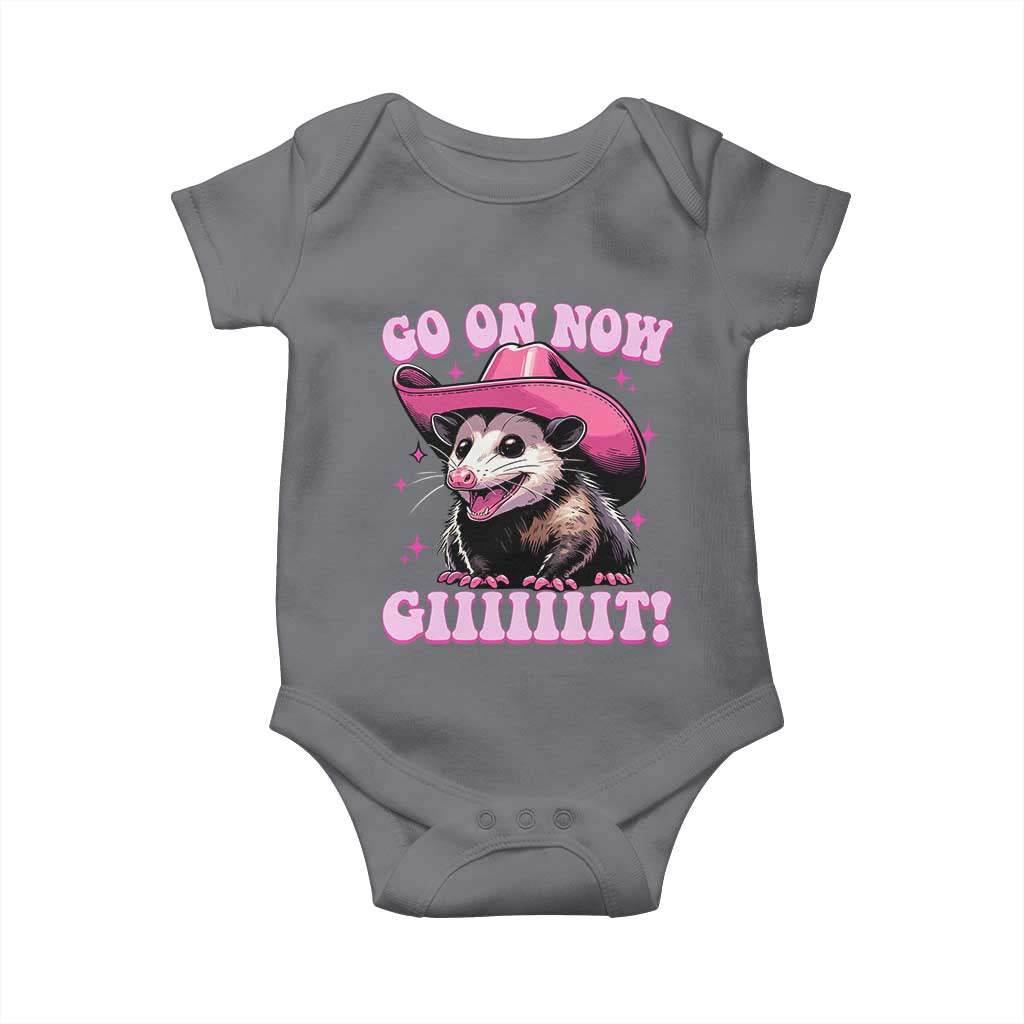 Cowboy Opossum Go On Now Git Baby Onesie Funny Possum Pink Cowgirl Hat Western Wild West TS10 Charcoal Print Your Wear