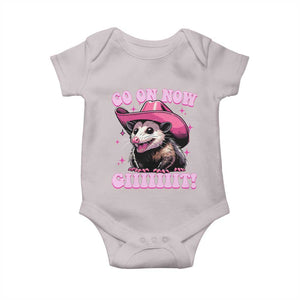 Cowboy Opossum Go On Now Git Baby Onesie Funny Possum Pink Cowgirl Hat Western Wild West TS10 Ice Gray Print Your Wear