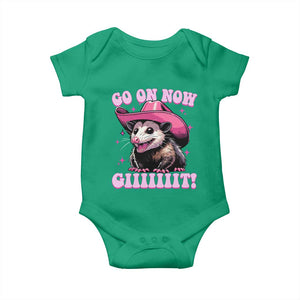 Cowboy Opossum Go On Now Git Baby Onesie Funny Possum Pink Cowgirl Hat Western Wild West TS10 Irish Green Print Your Wear