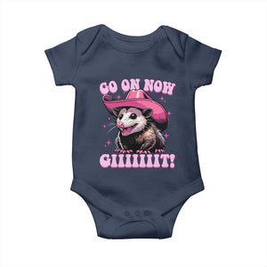 Cowboy Opossum Go On Now Git Baby Onesie Funny Possum Pink Cowgirl Hat Western Wild West TS10 Navy Print Your Wear