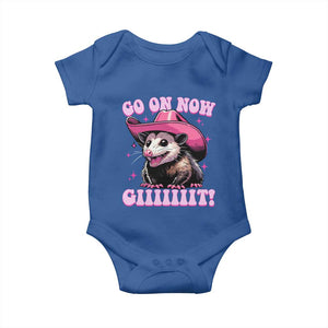 Cowboy Opossum Go On Now Git Baby Onesie Funny Possum Pink Cowgirl Hat Western Wild West TS10 Royal Blue Print Your Wear
