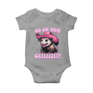 Cowboy Opossum Go On Now Git Baby Onesie Funny Possum Pink Cowgirl Hat Western Wild West TS10 Sport Gray Print Your Wear