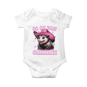 Cowboy Opossum Go On Now Git Baby Onesie Funny Possum Pink Cowgirl Hat Western Wild West TS10 White Print Your Wear