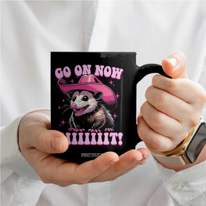 Cowboy Opossum Go On Now Git Coffee Mug Funny Possum Pink Cowgirl Hat Western Wild West TS10 Print Your Wear