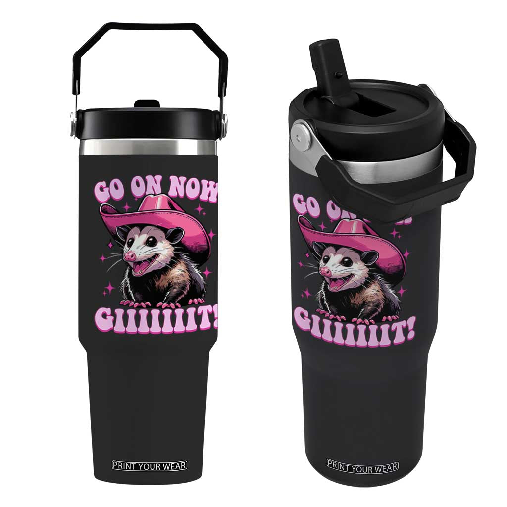 Cowboy Opossum Go On Now Git Flip Straw Tumbler Funny Possum Pink Cowgirl Hat Western Wild West TS10 One Size: 30 oz Black Print Your Wear