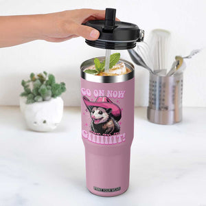 Cowboy Opossum Go On Now Git Flip Straw Tumbler Funny Possum Pink Cowgirl Hat Western Wild West TS10 One Size: 30 oz Light Pink Print Your Wear