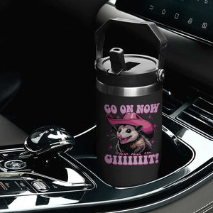 Cowboy Opossum Go On Now Git Flip Straw Tumbler Funny Possum Pink Cowgirl Hat Western Wild West TS10 Print Your Wear