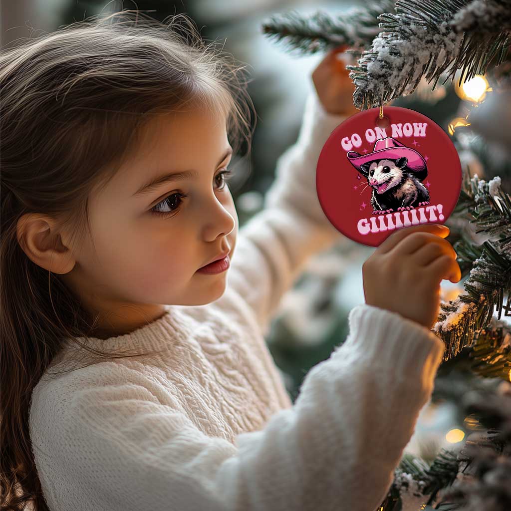 Cowboy Opossum Go On Now Git Christmas Ornament Funny Possum Pink Cowgirl Hat Western Wild West TS10 Print Your Wear
