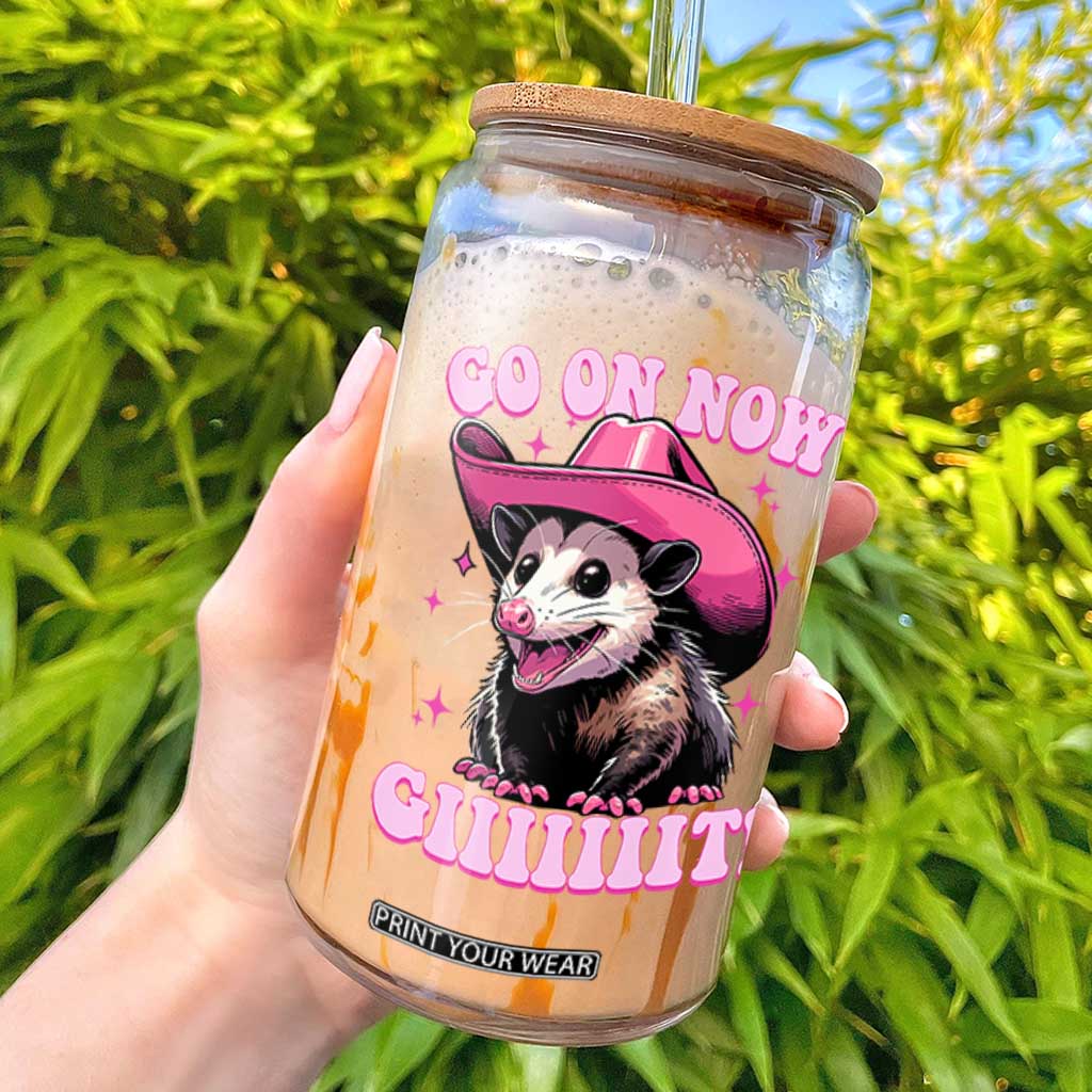 Cowboy Opossum Go On Now Git Glass Can Funny Possum Pink Cowgirl Hat Western Wild West TS10 Black Print Your Wear