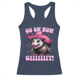 Cowboy Opossum Go On Now Git Racerback Tank Top Funny Possum Pink Cowgirl Hat Western Wild West TS10 Navy Print Your Wear