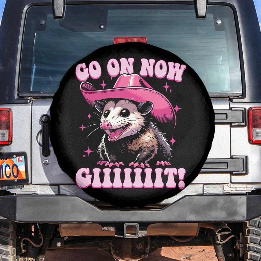 Cowboy Opossum Go On Now Git Spare Tire Cover Funny Possum Pink Cowgirl Hat Western Wild West TS10 No hole Black Print Your Wear