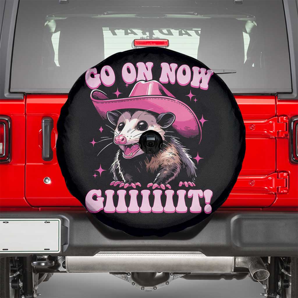 Cowboy Opossum Go On Now Git Spare Tire Cover Funny Possum Pink Cowgirl Hat Western Wild West TS10 Black Print Your Wear
