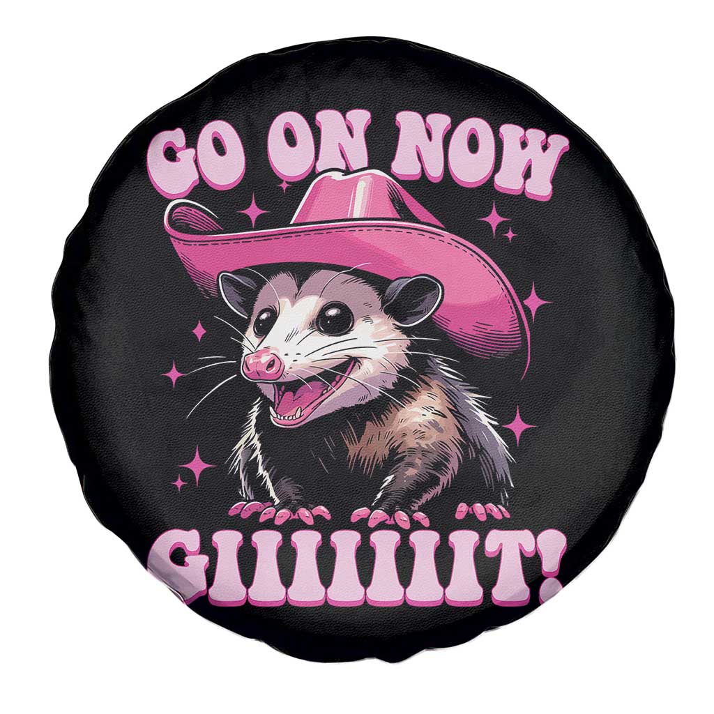 Cowboy Opossum Go On Now Git Spare Tire Cover Funny Possum Pink Cowgirl Hat Western Wild West TS10 Print Your Wear