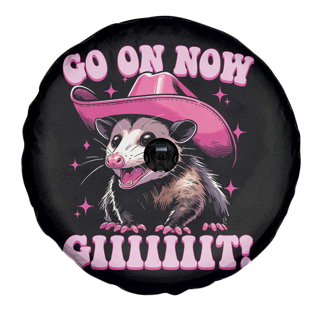 Cowboy Opossum Go On Now Git Spare Tire Cover Funny Possum Pink Cowgirl Hat Western Wild West TS10 Print Your Wear