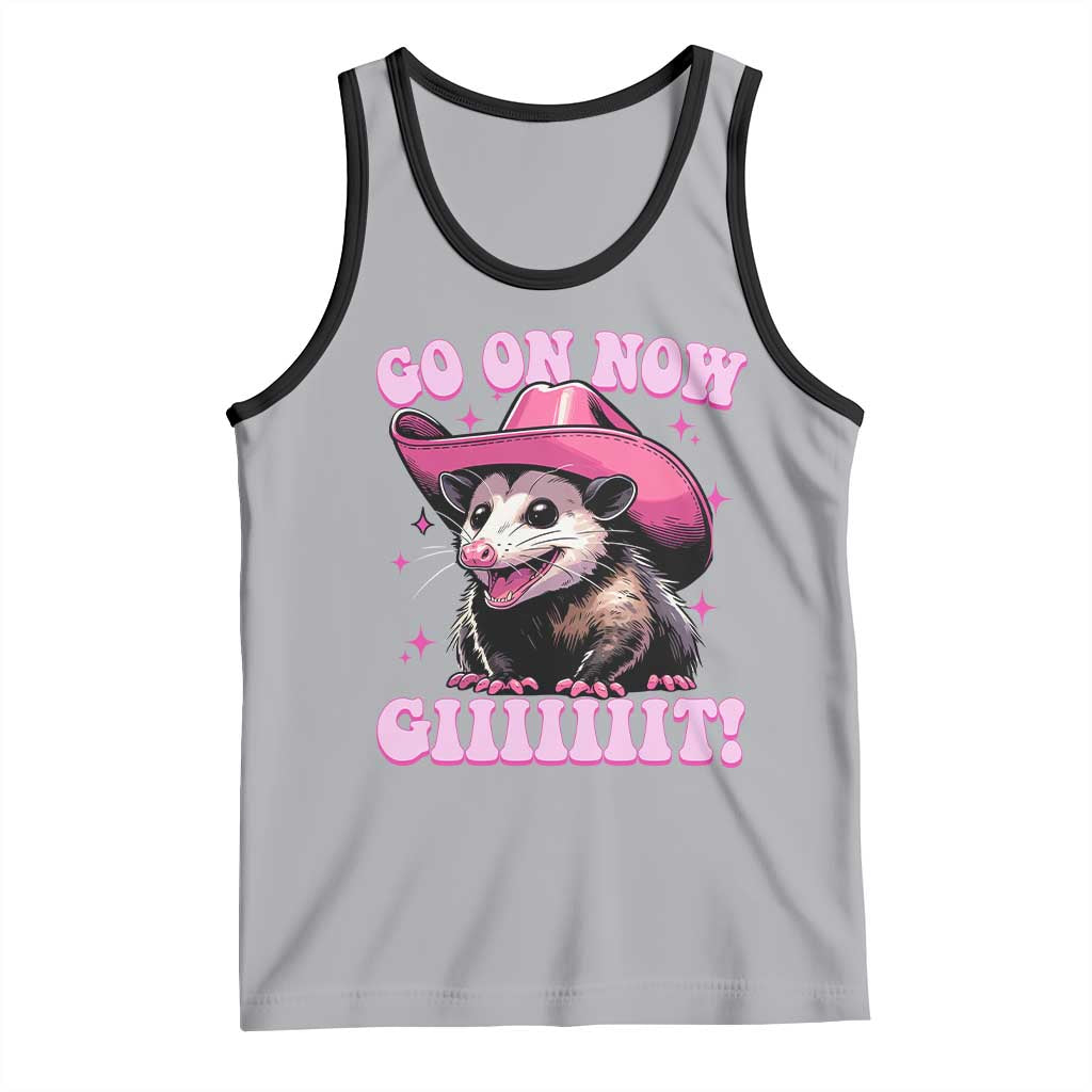 Cowboy Opossum Go On Now Git Tank Top Funny Possum Pink Cowgirl Hat Western Wild West TS10 Athletic Heather Black Print Your Wear