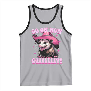 Cowboy Opossum Go On Now Git Tank Top Funny Possum Pink Cowgirl Hat Western Wild West TS10 Athletic Heather Black Print Your Wear
