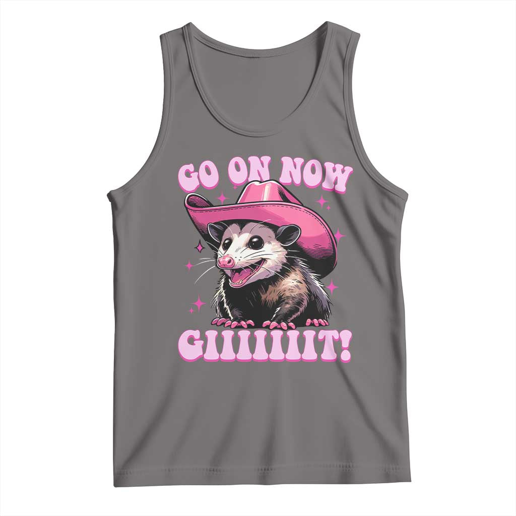Cowboy Opossum Go On Now Git Tank Top Funny Possum Pink Cowgirl Hat Western Wild West TS10 Deep Heather Print Your Wear