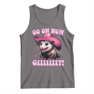Cowboy Opossum Go On Now Git Tank Top Funny Possum Pink Cowgirl Hat Western Wild West TS10 Deep Heather Print Your Wear