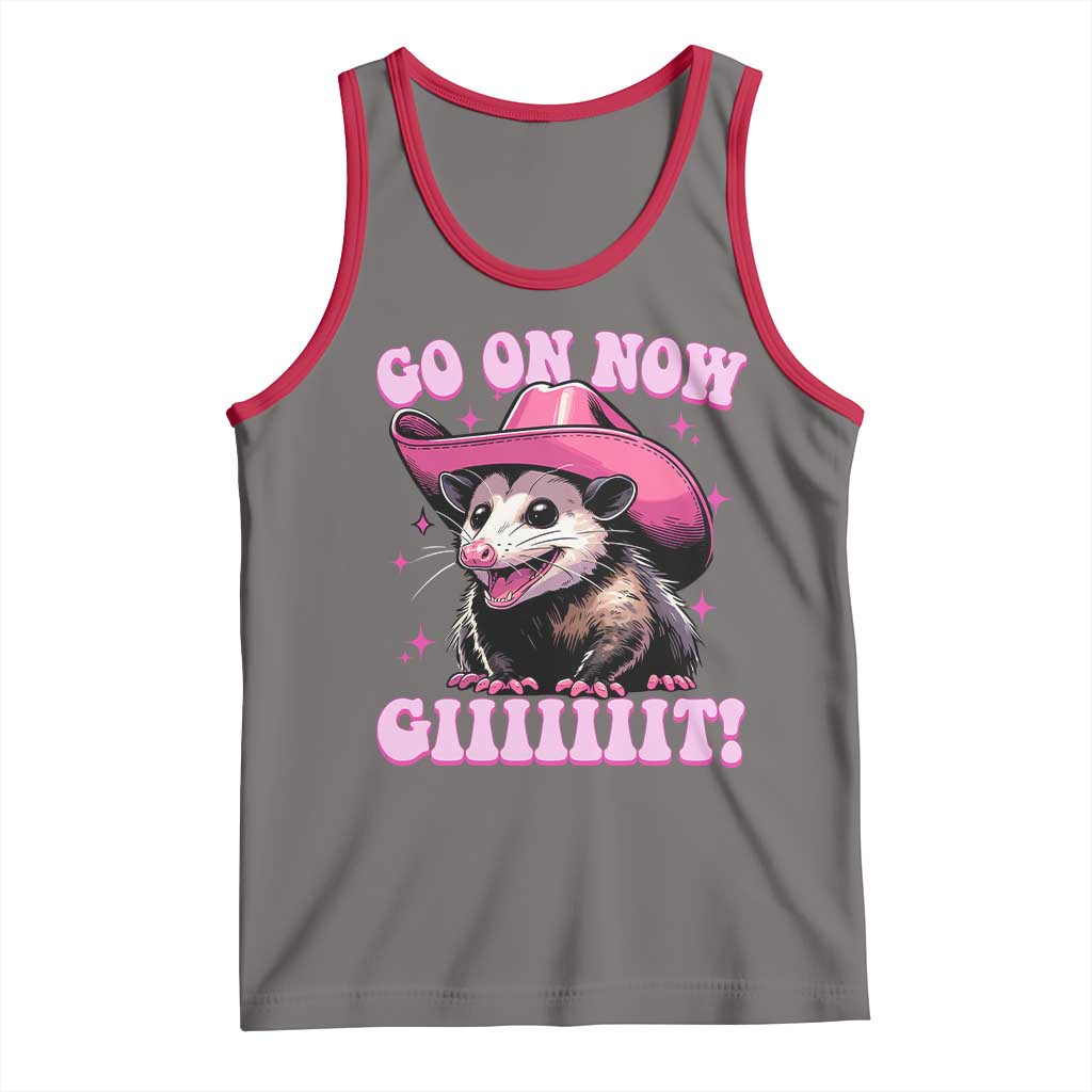 Cowboy Opossum Go On Now Git Tank Top Funny Possum Pink Cowgirl Hat Western Wild West TS10 Deep Heather Red Print Your Wear