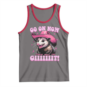 Cowboy Opossum Go On Now Git Tank Top Funny Possum Pink Cowgirl Hat Western Wild West TS10 Deep Heather Red Print Your Wear