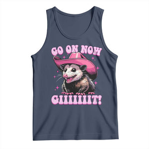 Cowboy Opossum Go On Now Git Tank Top Funny Possum Pink Cowgirl Hat Western Wild West TS10 Navy Print Your Wear