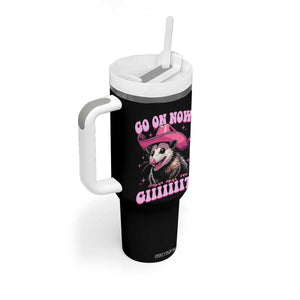 Cowboy Opossum Go On Now Git Tumbler With Handle Funny Possum Pink Cowgirl Hat Western Wild West TS10 Print Your Wear