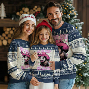 Cowboy Opossum Go On Now Git Knit Sweatshirt Funny Possum Pink Cowgirl Hat Western Wild West TS10 Navy Print Your Wear