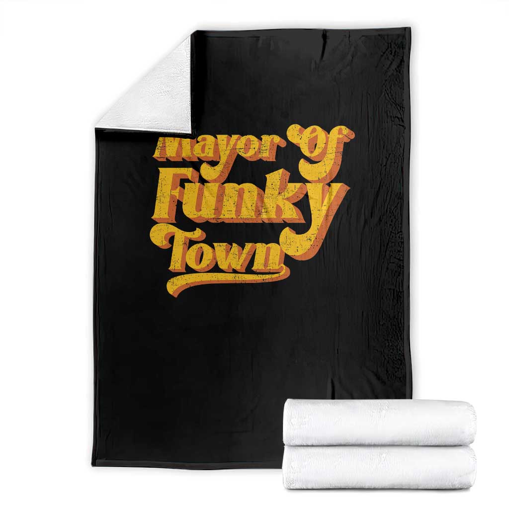 Retro Mayor of Funky Town Throw Blanket Funny Vintage 70s Disco Party TS10 Black Print Your Wear