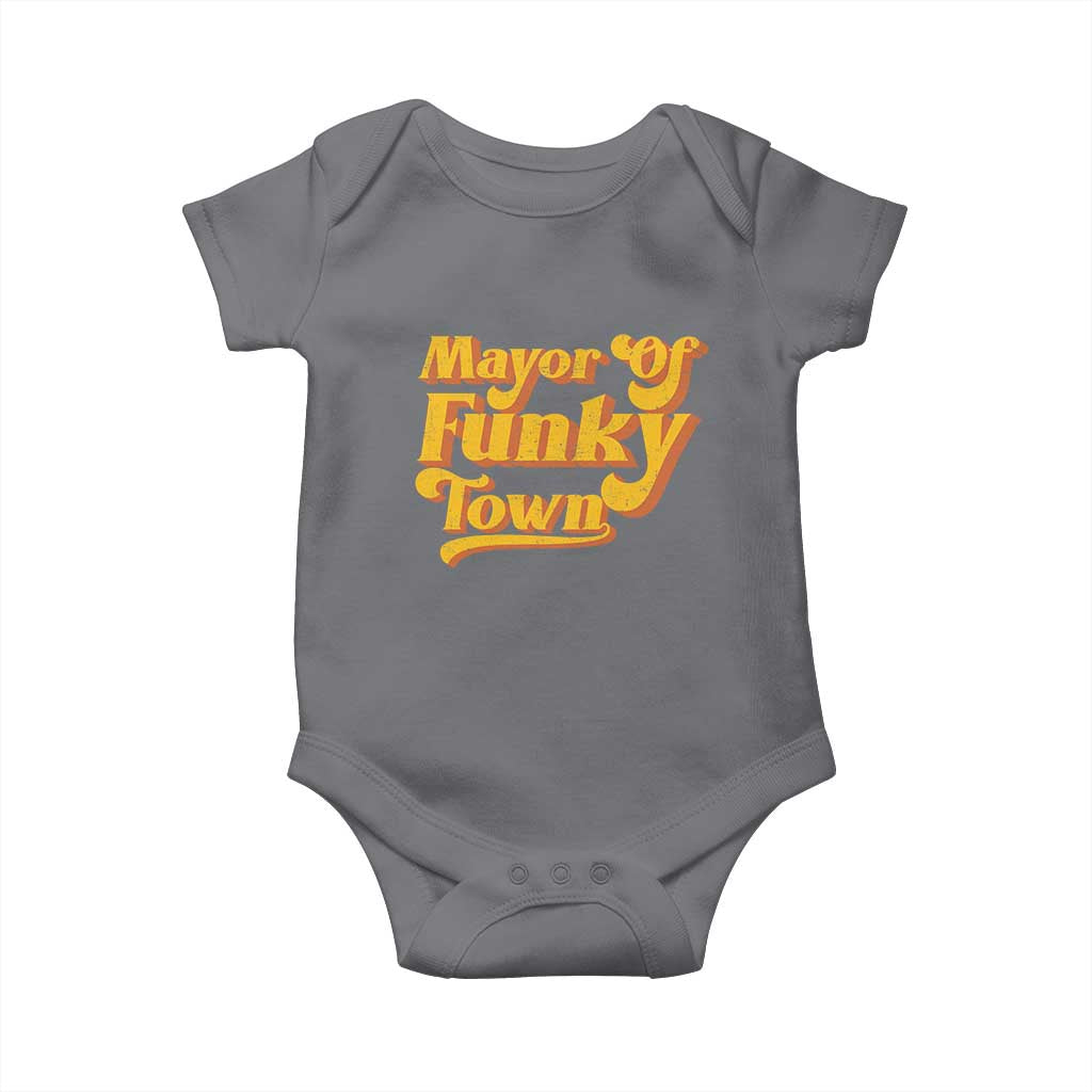 Retro Mayor of Funky Town Baby Onesie Funny Vintage 70s Disco Party TS10 Charcoal Print Your Wear