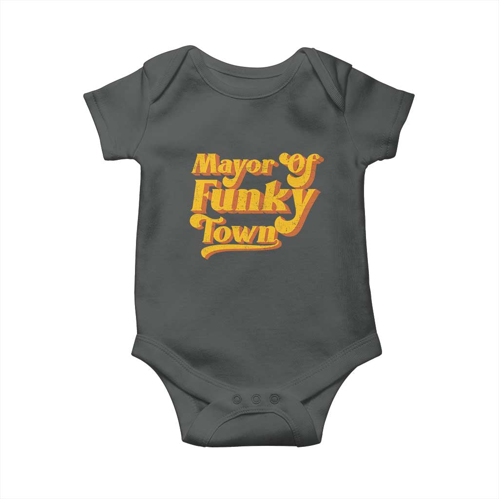 Retro Mayor of Funky Town Baby Onesie Funny Vintage 70s Disco Party TS10 Dark Heather Print Your Wear
